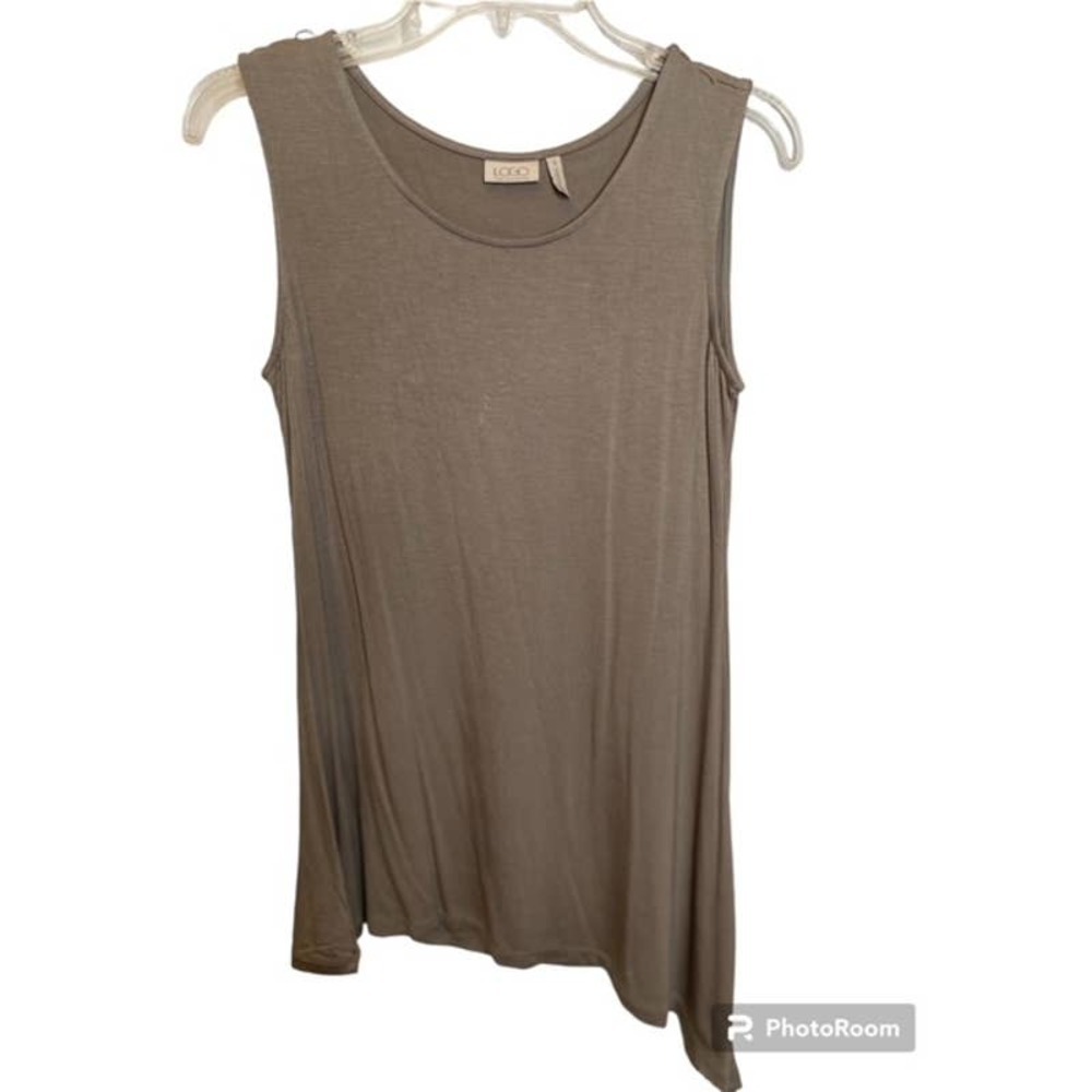 LOGO by Lori Goldstein Tank Top Sz Small Taupe asymmetric hem